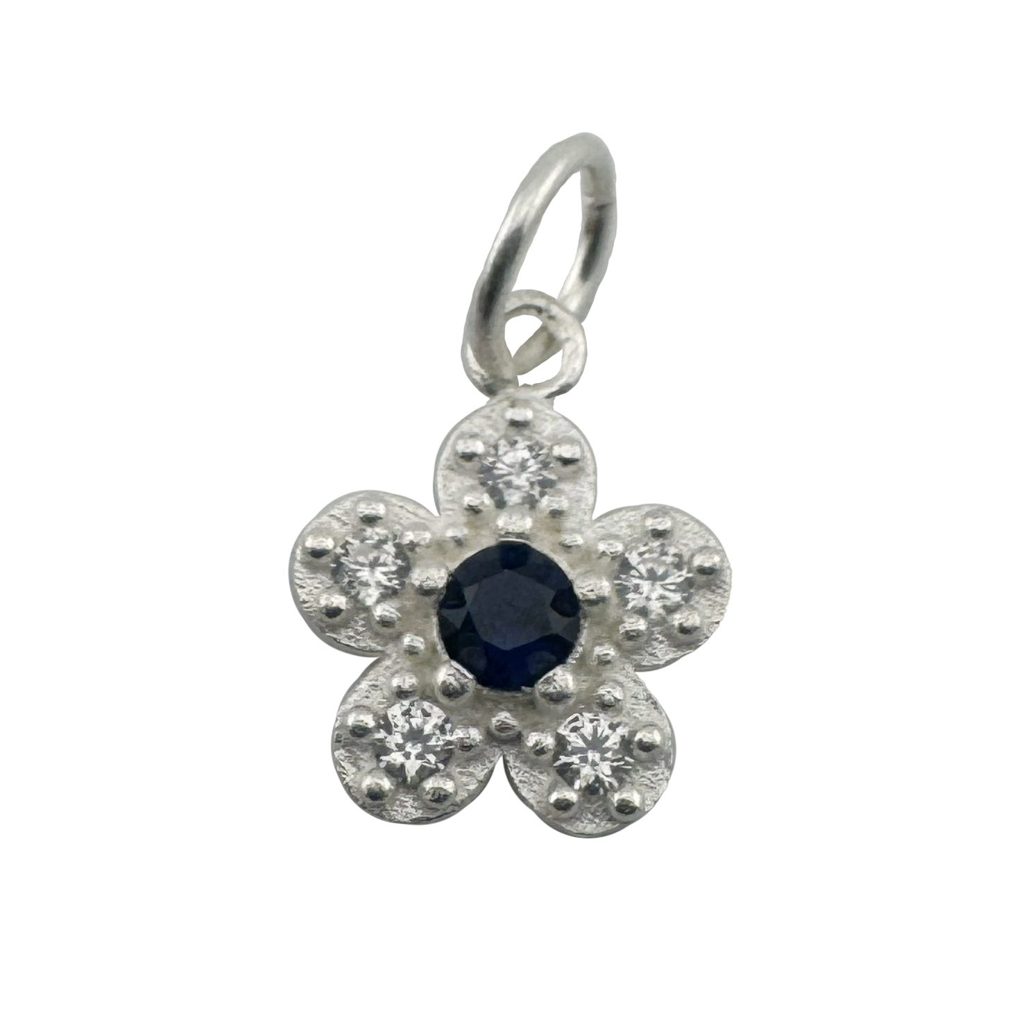 Pandantiv din Argint 925, Jolie Silver, pentru Dama, Model Floare Cu Pietre de Zirconiu Cubic, 1 x 1 cm, 0.9 g, Argintiu/Bleumarin