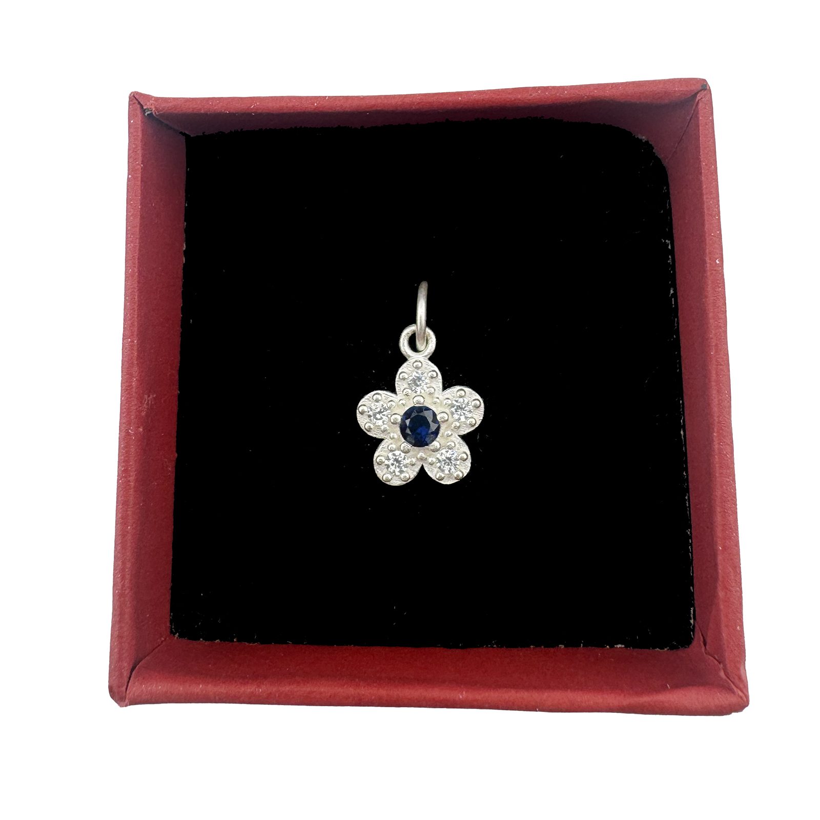 Pandantiv din Argint 925, Jolie Silver, pentru Dama, Model Floare Cu Pietre de Zirconiu Cubic, 1 x 1 cm, 0.9 g, Argintiu/Bleumarin