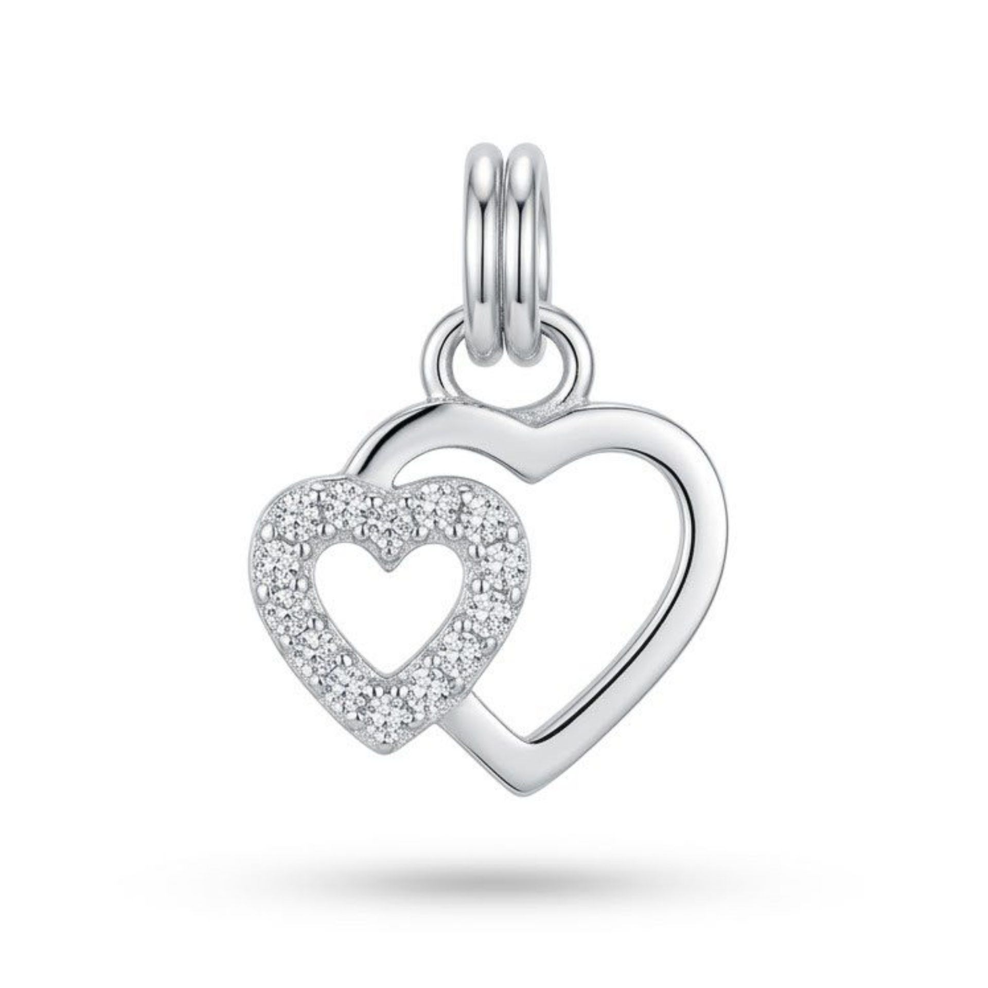 Pandantiv argint 925 două inimi zirconiu cubic Jolie Silver