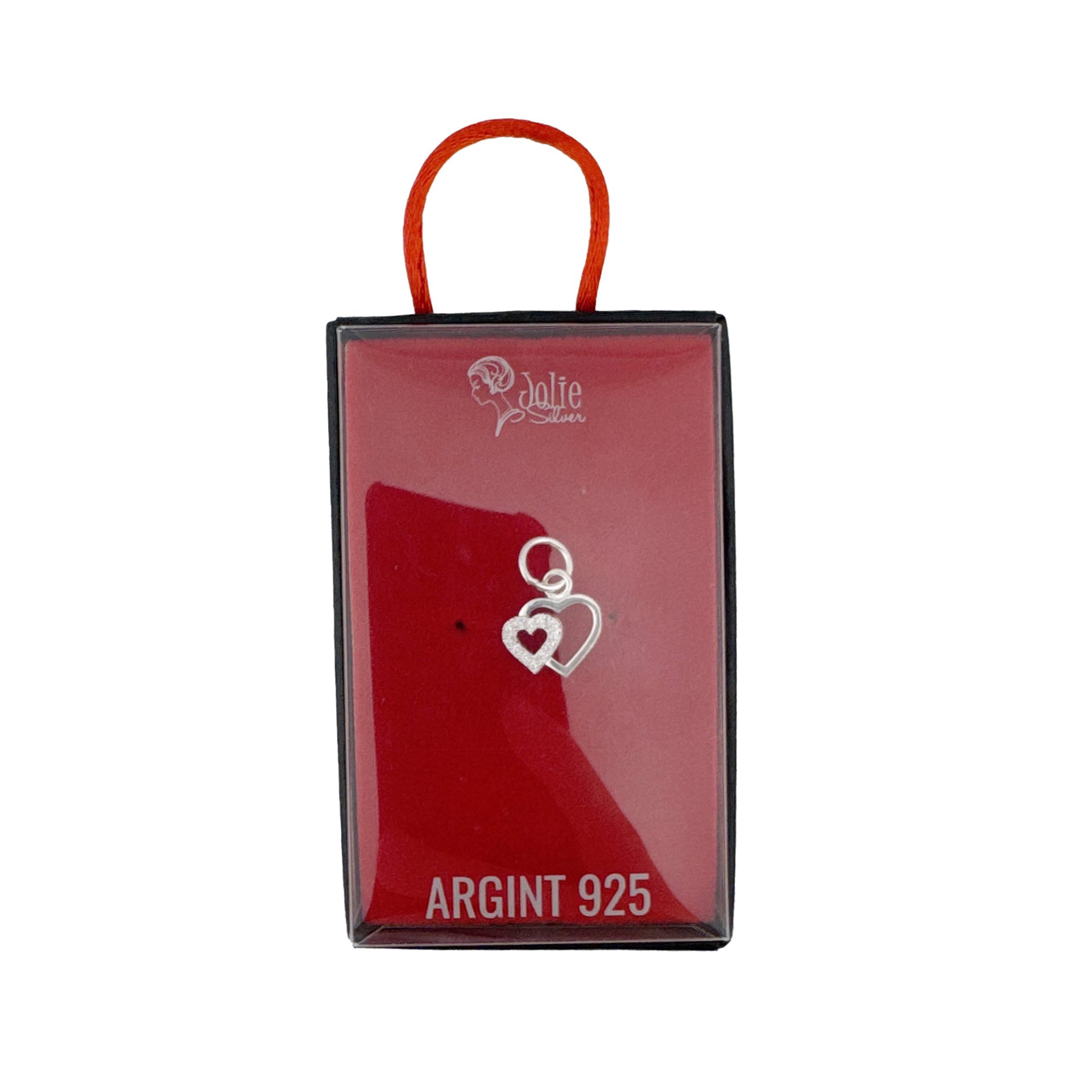 Pandantiv din Argint 925, Jolie Silver, pentru Dama, Model Doua Inimi Cu Pietre de Zirconiu Cubic, 0.8 g, 1 x 1 cm, Argintiu