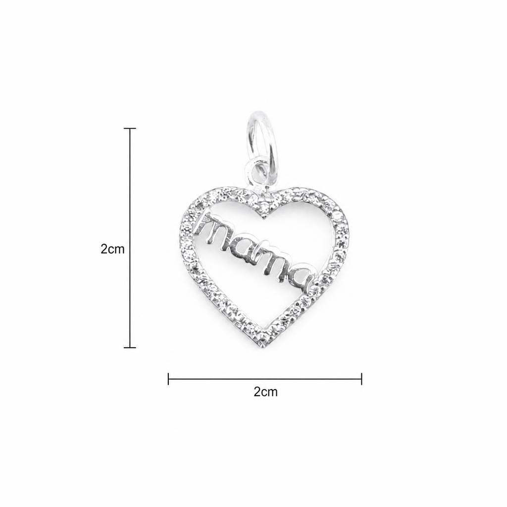 Pandantiv din Argint 925, Jolie Silver, pentru Dama, Model Mama in Inima cu Pietre de Zirconiu Cubic, 1.25 g, 2 x 1 cm, Argintiu