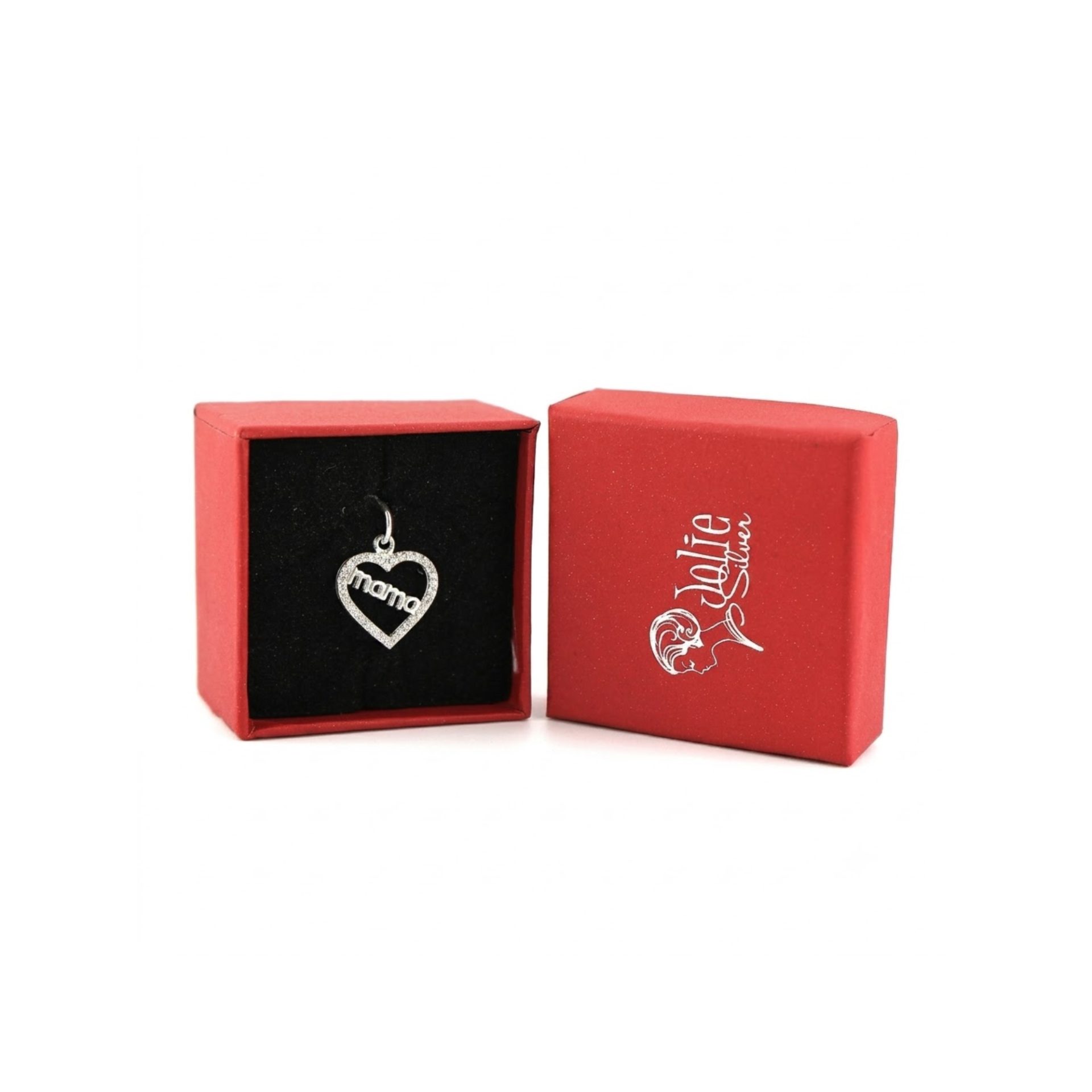Pandantiv din Argint 925, Jolie Silver, pentru Dama, Model Mama in Inima cu Pietre de Zirconiu Cubic, 1.25 g, 2 x 1 cm, Argintiu