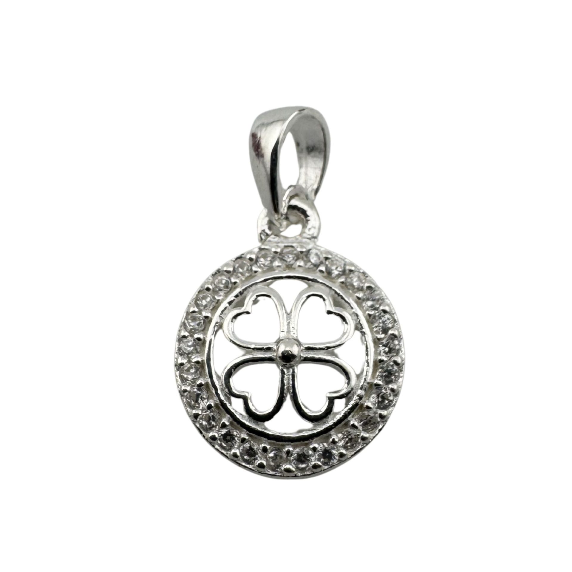 Pandantiv din Argint 925, Jolie Silver, pentru Dama, Model Trifoi cu Pietre de Zirconiu Cerc, 1 x 1 cm, 0.9 g, Argintiu