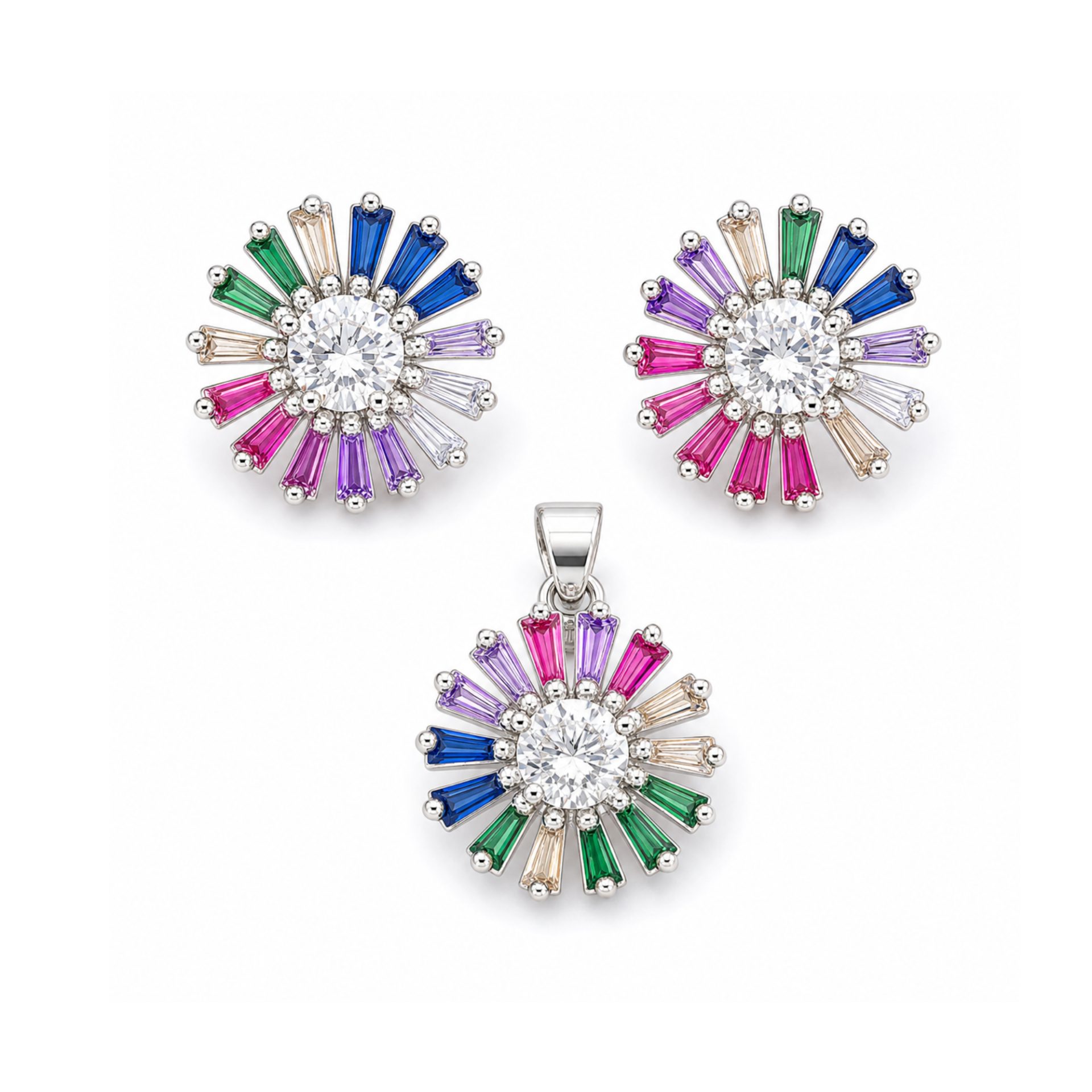 Set bijuterii dama argint 925 flori multicolore