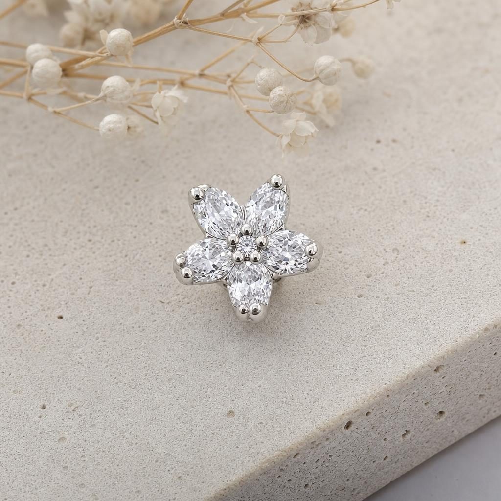 Set Bijuterii din Argint 925, , Model Floare și Pietre Zirconiu Albe Strălucitoare, Cercei și Pandantiv, Eleganți pentru Femei, Design Floral Delicat, Cadou Premium 4