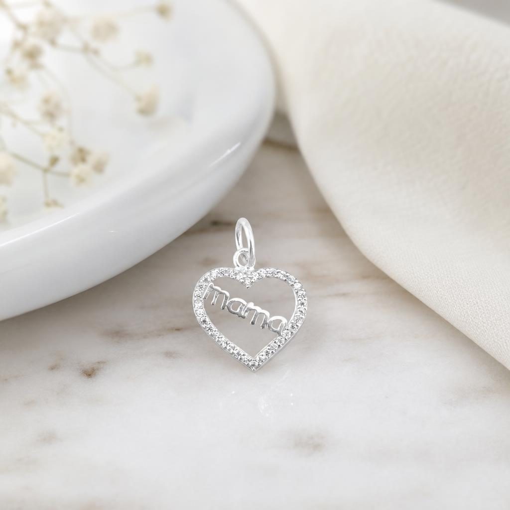 Pandantiv din Argint 925, Jolie Silver, pentru Dama, Model Mama in Inima cu Pietre de Zirconiu Cubic, 1.25 g, 2 x 1 cm, Argintiu