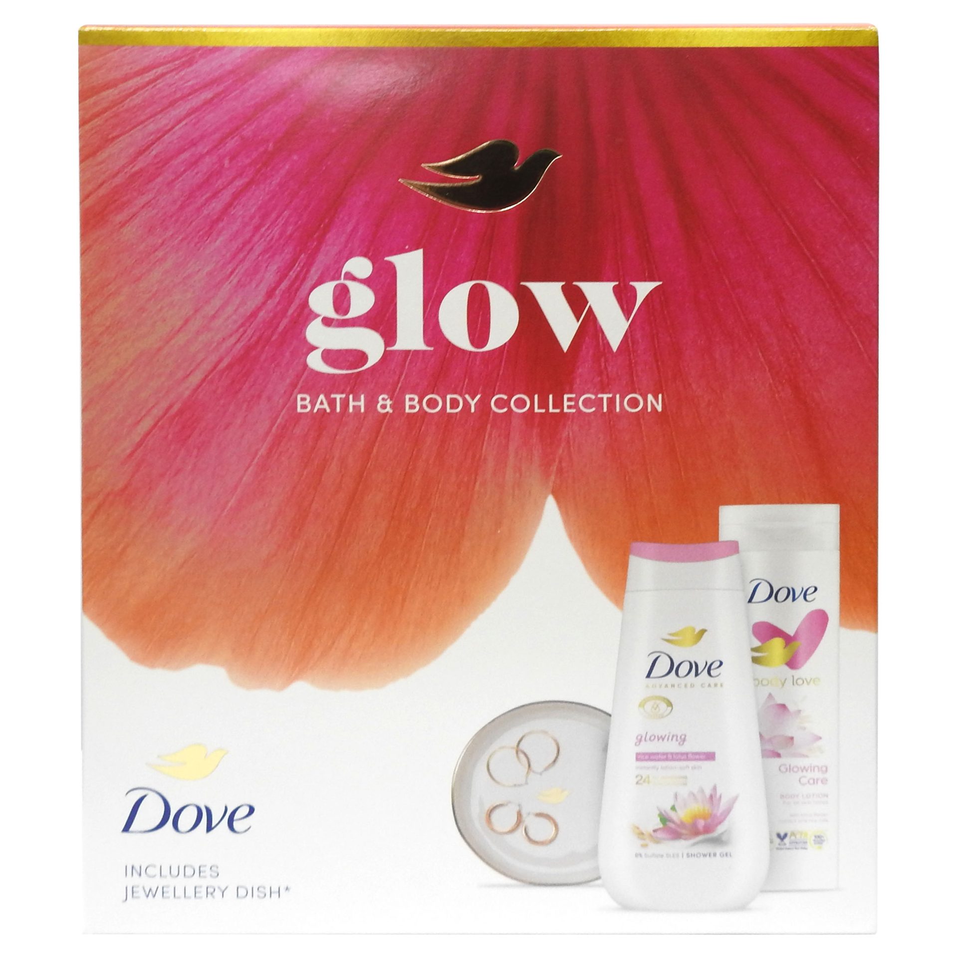 Caseta Cadou, Dove, Gel de Dus 225 ml, Lotiune de Corp 250 ml, Jewellery Dish Glow 1