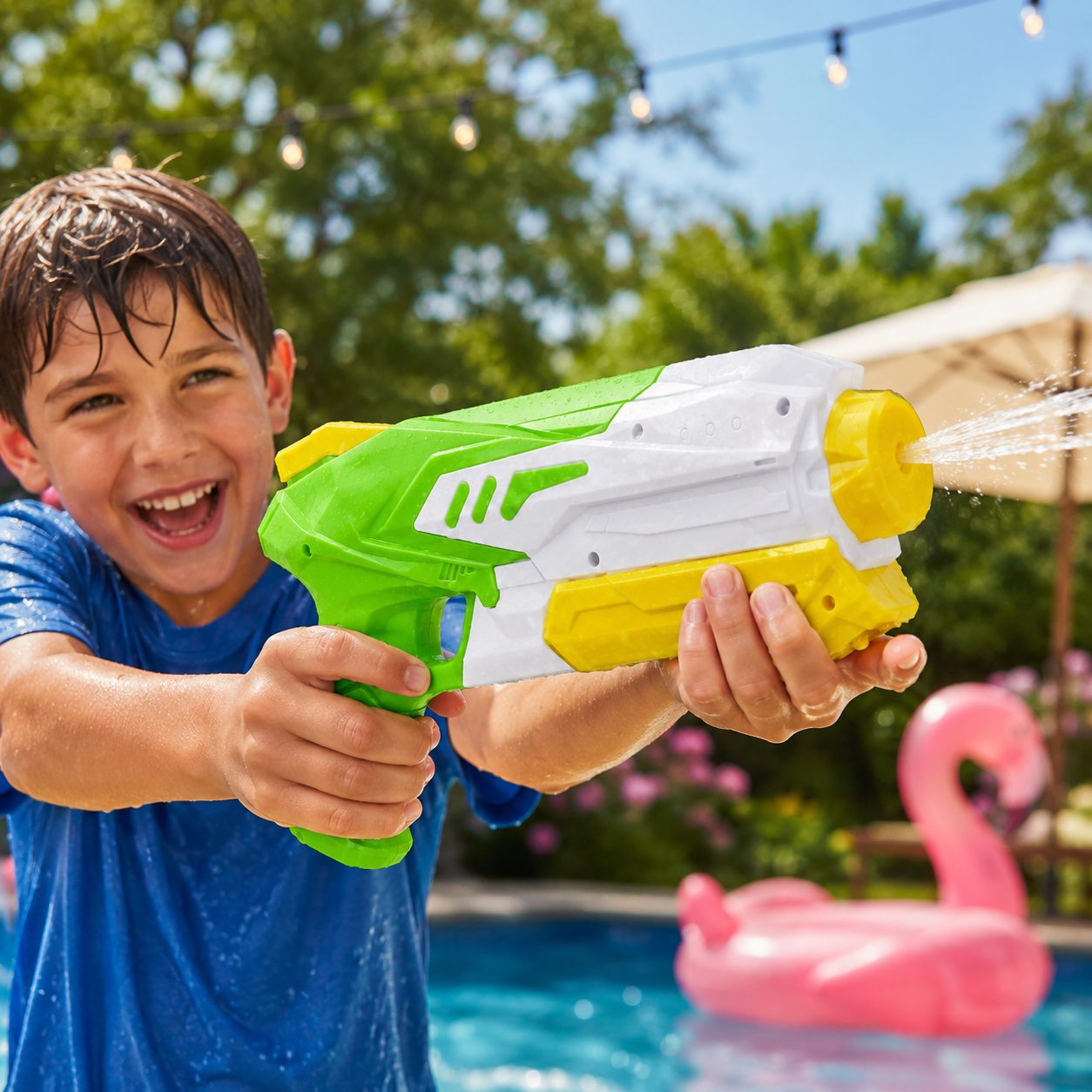 Detalii pistol cu apă Flippy albastru alb