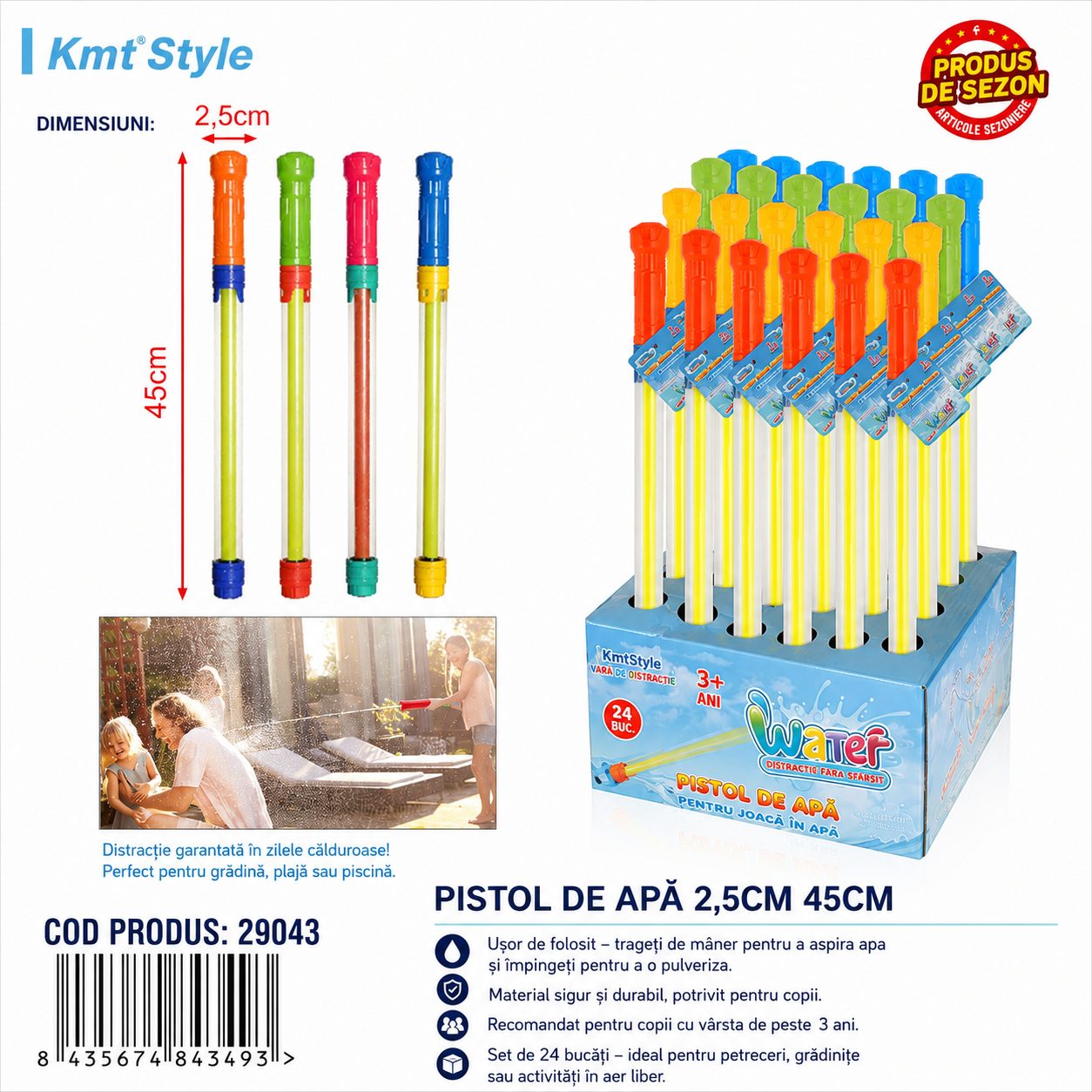 Blaster de Apa pentru Copii, , Dimensiune 2.5 cm, Jucarie de Vara pentru Plaja, Piscina si Curte, Rezervor pentru Apa, Design Usor de Manevrat, Multicolor 3