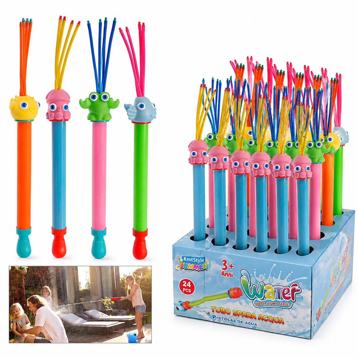Blaster de Apa pentru Copii, , Dimensiune 3 cm, Jucarie de Vara pentru Plaja, Piscina si Curte, Rezervor pentru Apa, Design Usor de Manevrat, Multicolor