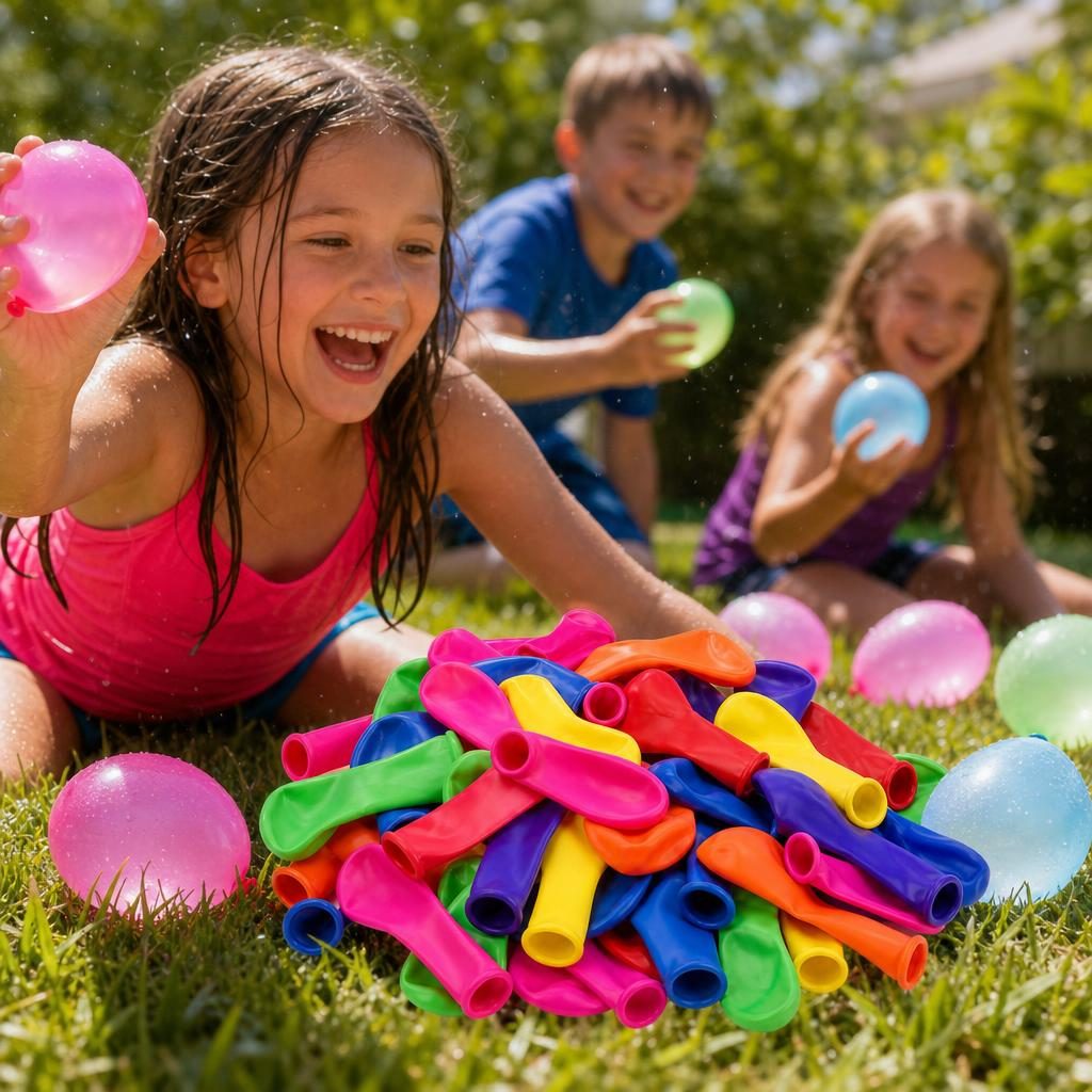 Set Baloane pentru Apa, , Set 100 Bucati, Design Practic si Material Rezistent, Distractie in Aer Liber, Joaca Activa si Racorire in Zilele de Vara, Ideal pentru Copii, Curte, Plaja, Piscina si Jocuri de Vara, Dimensiuni 5CM 2
