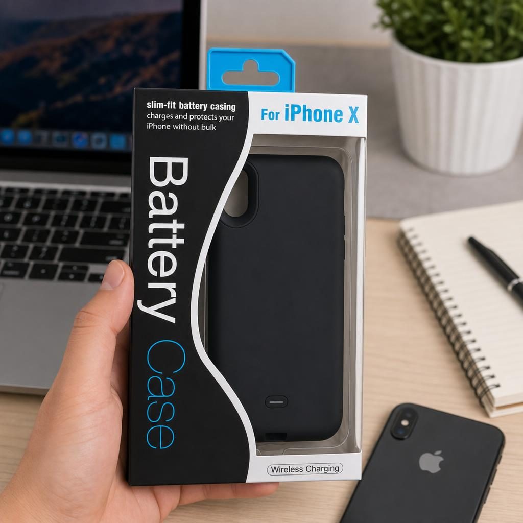 Acumulator extern iFans Battery Case 3000 mAh Wireless pentru Apple iPhone X, Negru