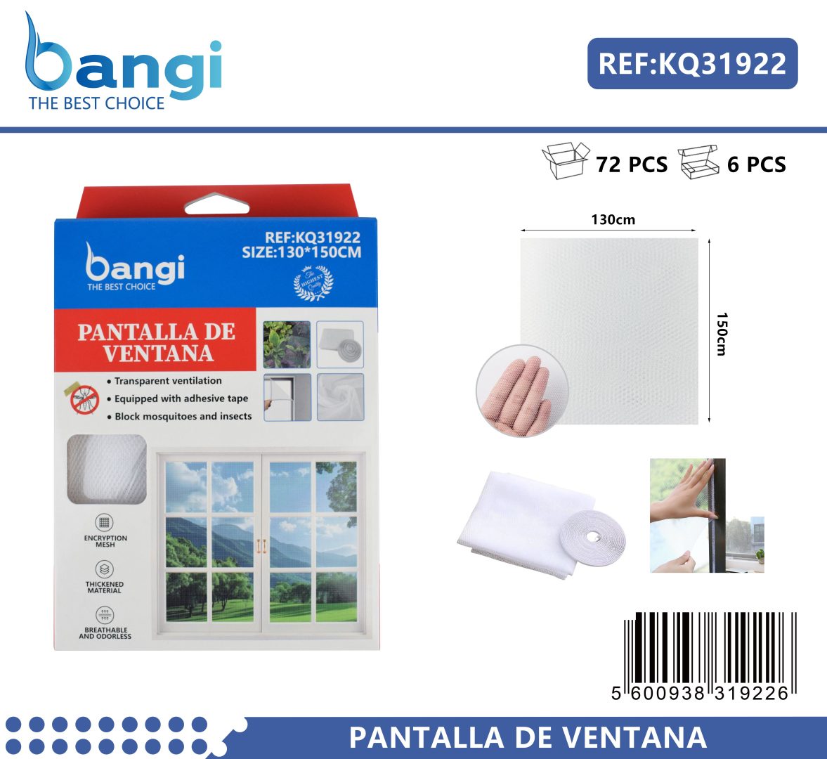 Plasa de Tantari pentru Geam, , Dimensiune 130x150 cm, Protectie Impotriva Insectelor, Montaj Simplu, Material Rezistent si Aerisire Eficienta, Transparent 2