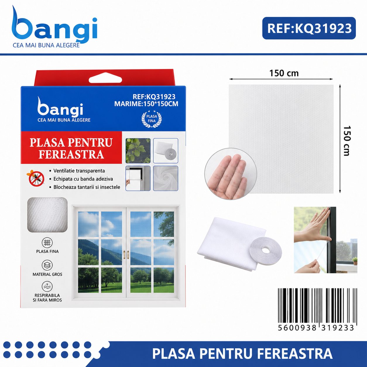 Plasa de Tantari pentru Geam, , Dimensiune 150x150 cm, Protectie Impotriva Insectelor, Montaj Simplu, Material Rezistent si Aerisire Eficienta, Culoare Neutra 3