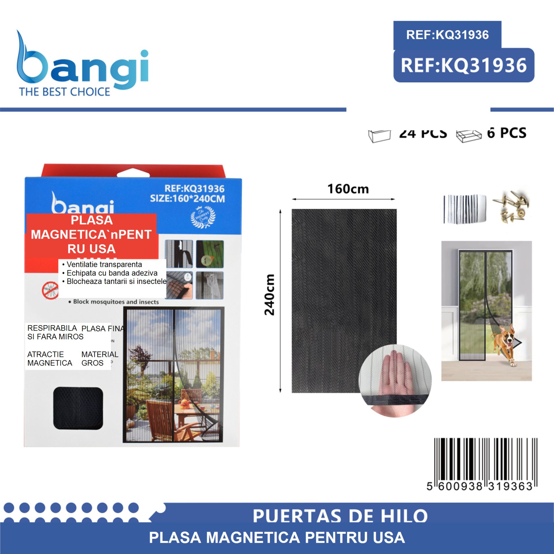 Plasa de Tantari Magnetica pentru Usa, Flippy, Dimensiune 160x240 cm, Protectie Impotriva Insectelor, Montaj Simplu, Material Rezistent si Aerisire Eficienta, Culoare Neutra