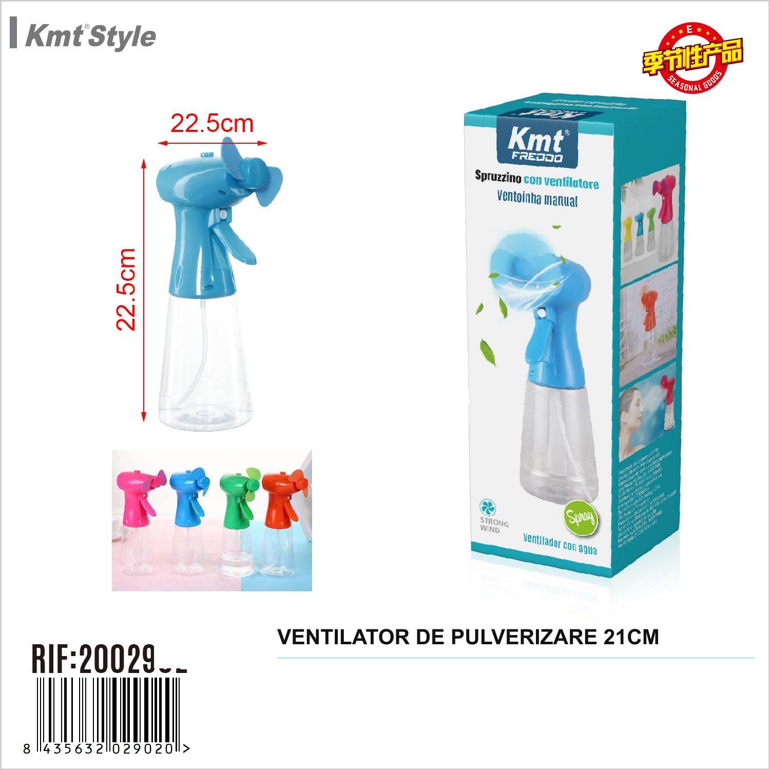 Ventilator Manual, , Model Freddo, Actionare Manuala fara Alimentare Electrica, Flux de Aer Racoritor, Utilizare Usoara si Confort in Zilele Calduroase, Ideal pentru Birou, Camera, Masina, Calatorii si Vara, Dimensiuni 22.5 cm, Albastru 2