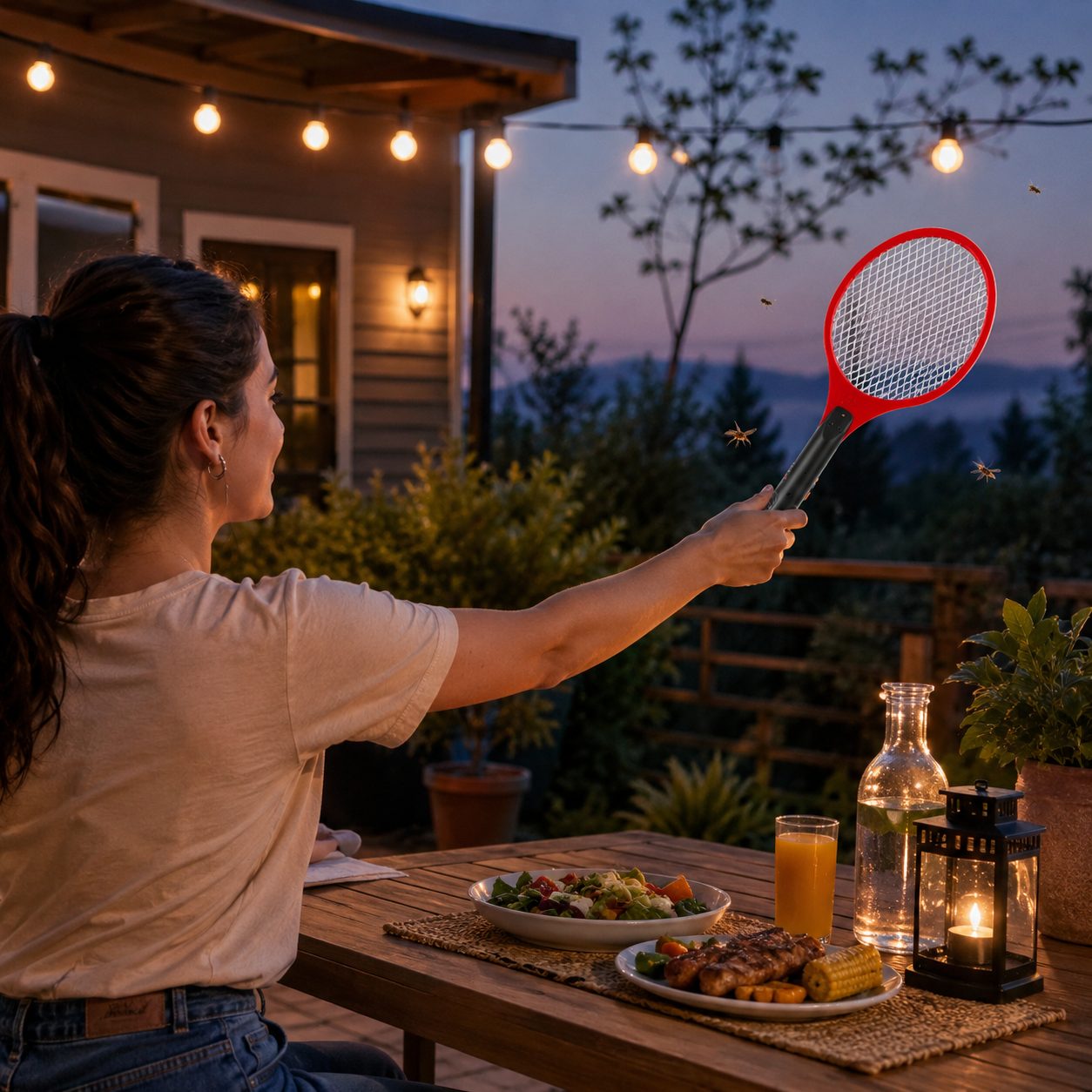 Paleta Electrica Anti-Insecte, , Model Practic pentru Utilizare Zilnica, Alimentare Electrica si Design Portabil, Protectie Impotriva Insectelor, Utilizare Practica si Confort Sporit, Ideal pentru Casa, Terasa, Curte, Camping si Seri de Vara, Rosu 4