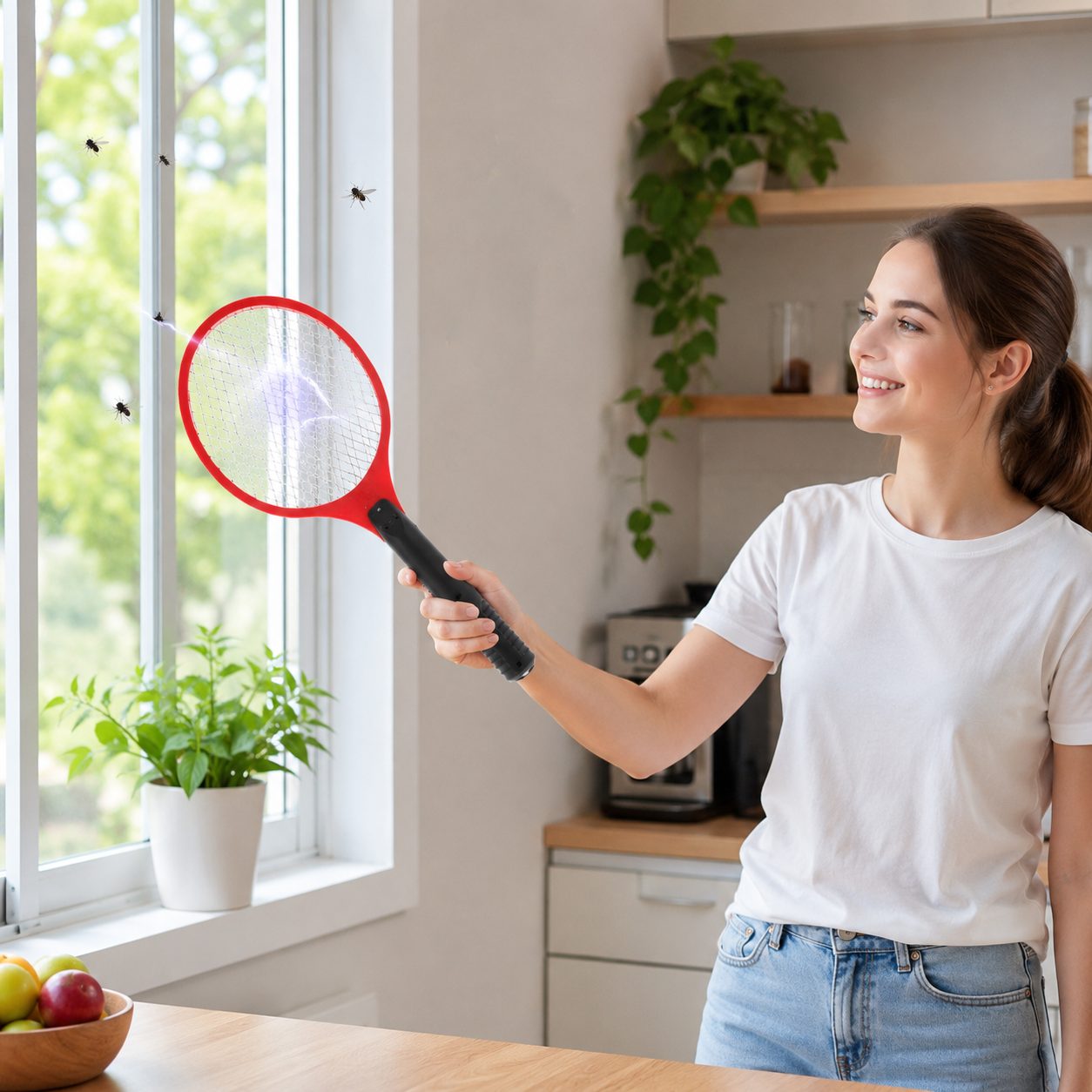 Paleta Electrica Anti-Insecte, , Model Practic pentru Utilizare Zilnica, Alimentare Electrica si Design Portabil, Protectie Impotriva Insectelor, Utilizare Practica si Confort Sporit, Ideal pentru Casa, Terasa, Curte, Camping si Seri de Vara, Rosu 3
