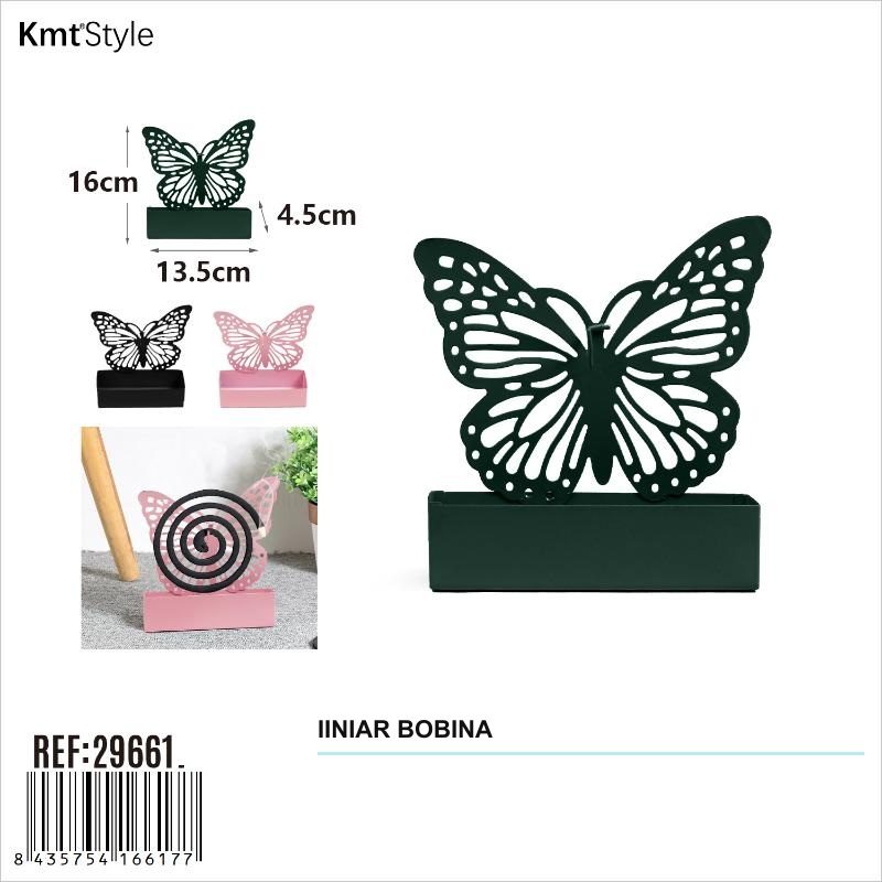Suport Metalic pentru Spirala Anti-Tantari, , Model Decorativ Fluture, Baza Stabila pentru Ardere, Utilizare Interior si Exterior, 13.5 x 4.5 x 16 cm, Verde 2