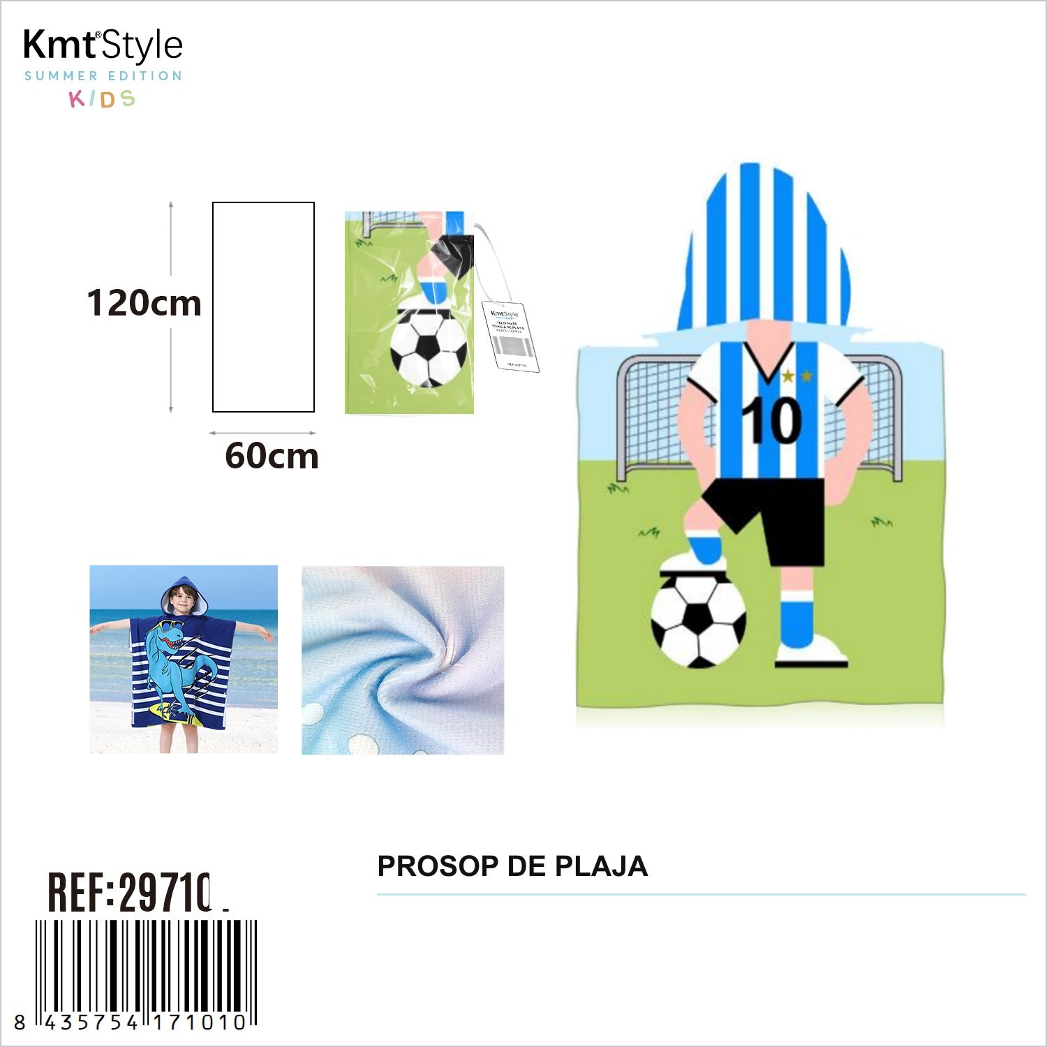 Prosop de Plaja, , Model Fotbalist, Material Textil Usor si Absorbant, Uscare Rapida, Atingere Placuta si Confort dupa Baie sau Inot, Ideal pentru Plaja, Picnic, Piscina, Camping si Vacante, Dimensiuni 60 x 120 cm / 120 cm, Multicolor 2