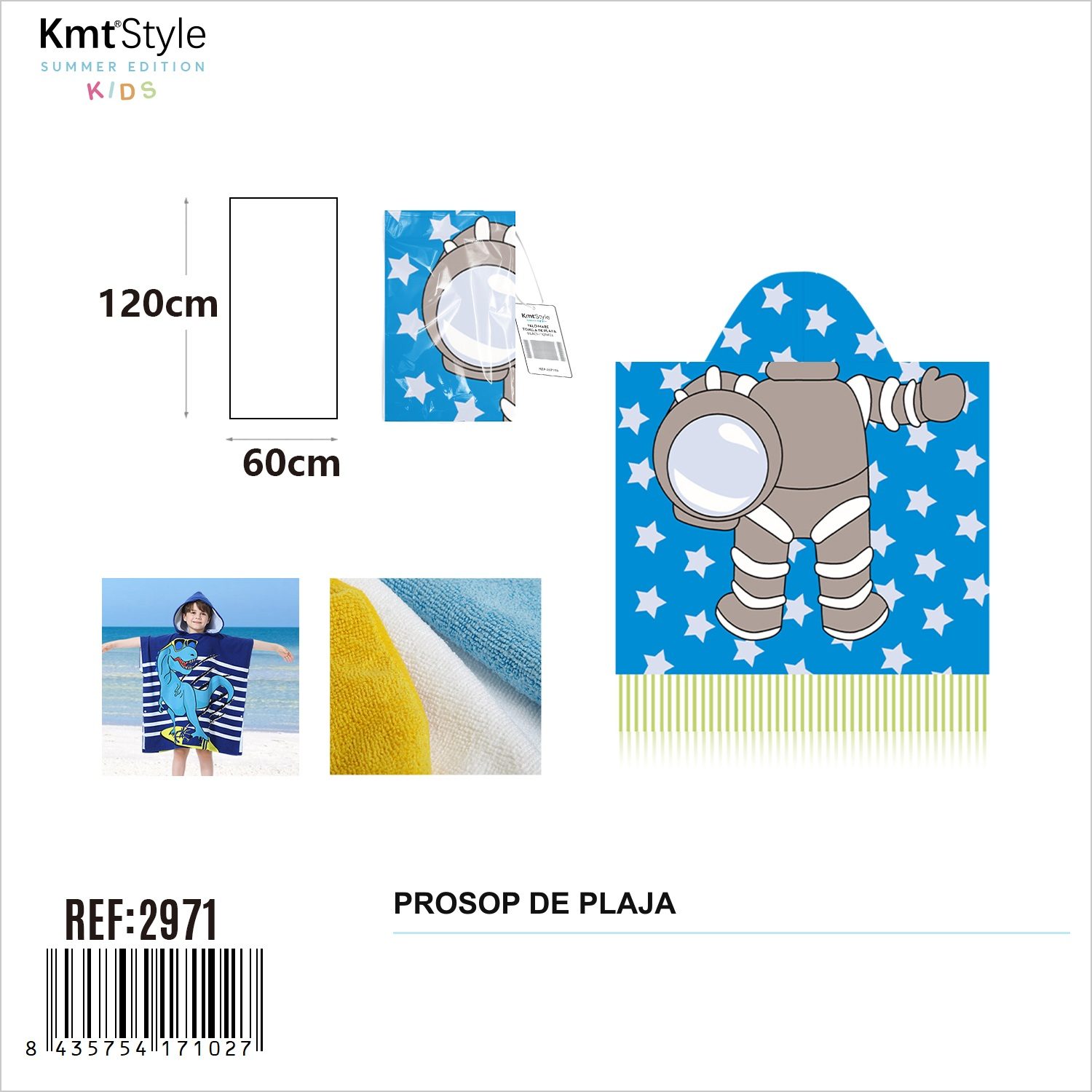 Prosop de Plaja, , Model Astronaut, Material Textil Usor si Absorbant, Uscare Rapida, Atingere Placuta si Confort dupa Baie sau Inot, Ideal pentru Plaja, Picnic, Piscina, Camping si Vacante, Dimensiuni 60 x 120 cm / 120 cm, Albastru 2