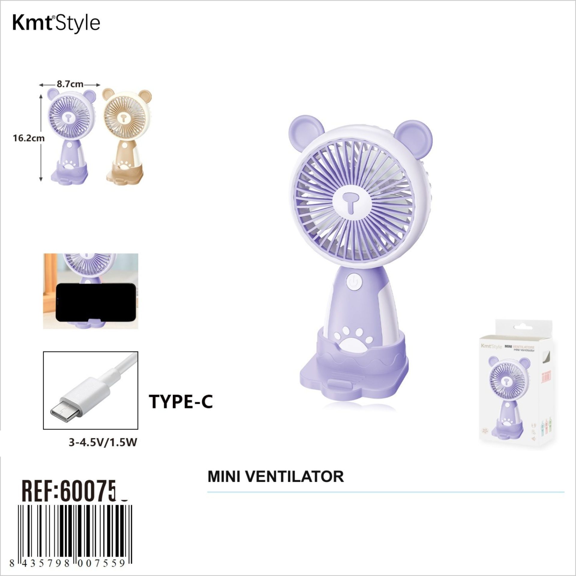 Mini Ventilator Portabil, , Model Compact si Portabil, Alimentare USB 5V, Flux de Aer Racoritor, Utilizare Usoara si Confort in Zilele Calduroase, Ideal pentru Birou, Camera, Masina, Calatorii si Vara, 16.2 x 8.7 cm 2