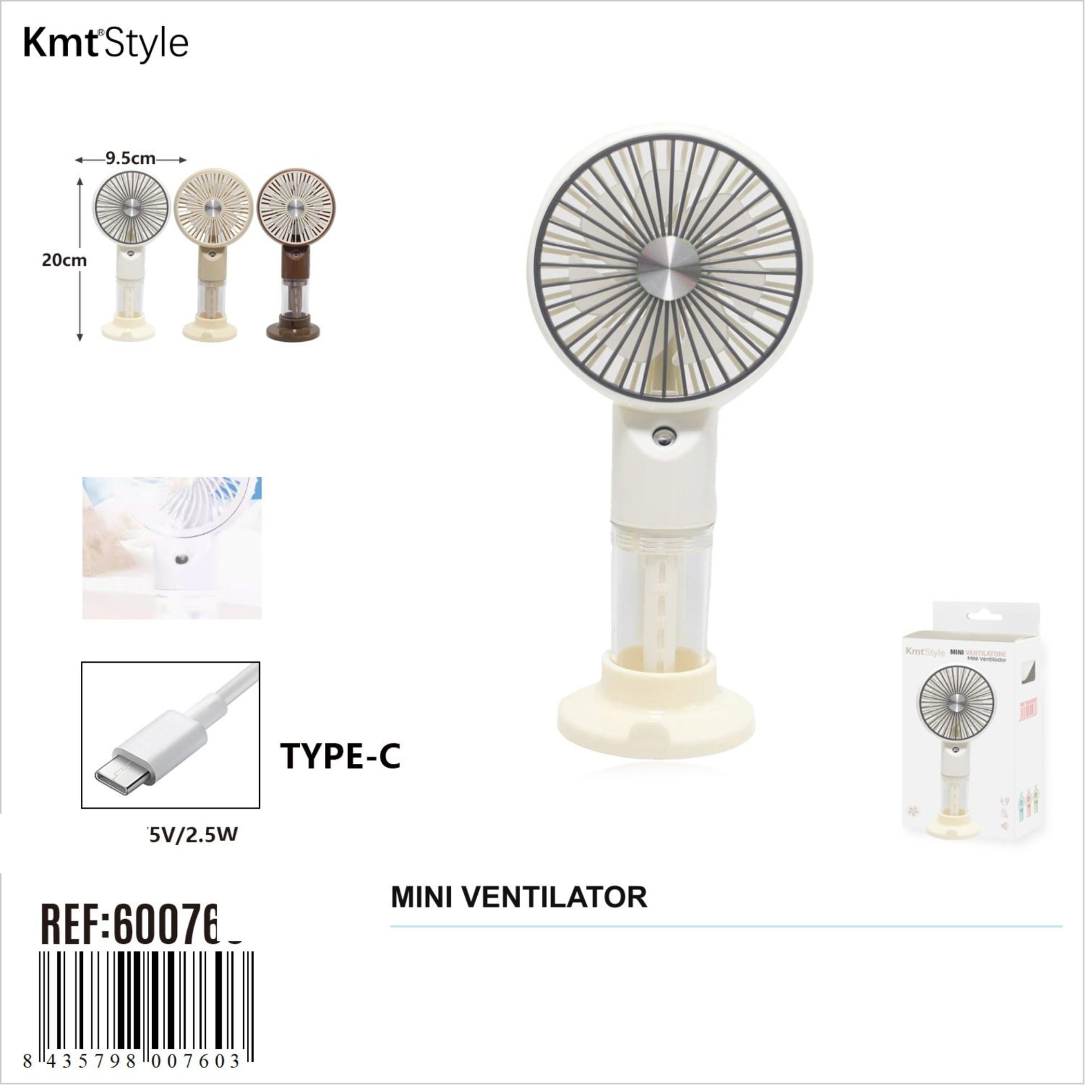Mini Ventilator Portabil, , Model Compact si Portabil, Alimentare USB 5V, Flux de Aer Racoritor, Utilizare Usoara si Confort in Zilele Calduroase, Ideal pentru Birou, Camera, Masina, Calatorii si Vara, 20 x 9.5 cm, Crem 2