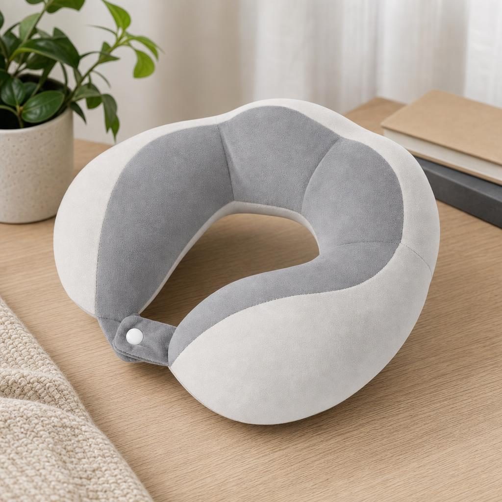 Perna de Voiaj Flippy, Pentru Gat, din Bumbac, 4 Cocoase Pentru Confort, Accesoriu de Voiaj, Birou, Masina, Sistem Prindere Capse, Gri inchis