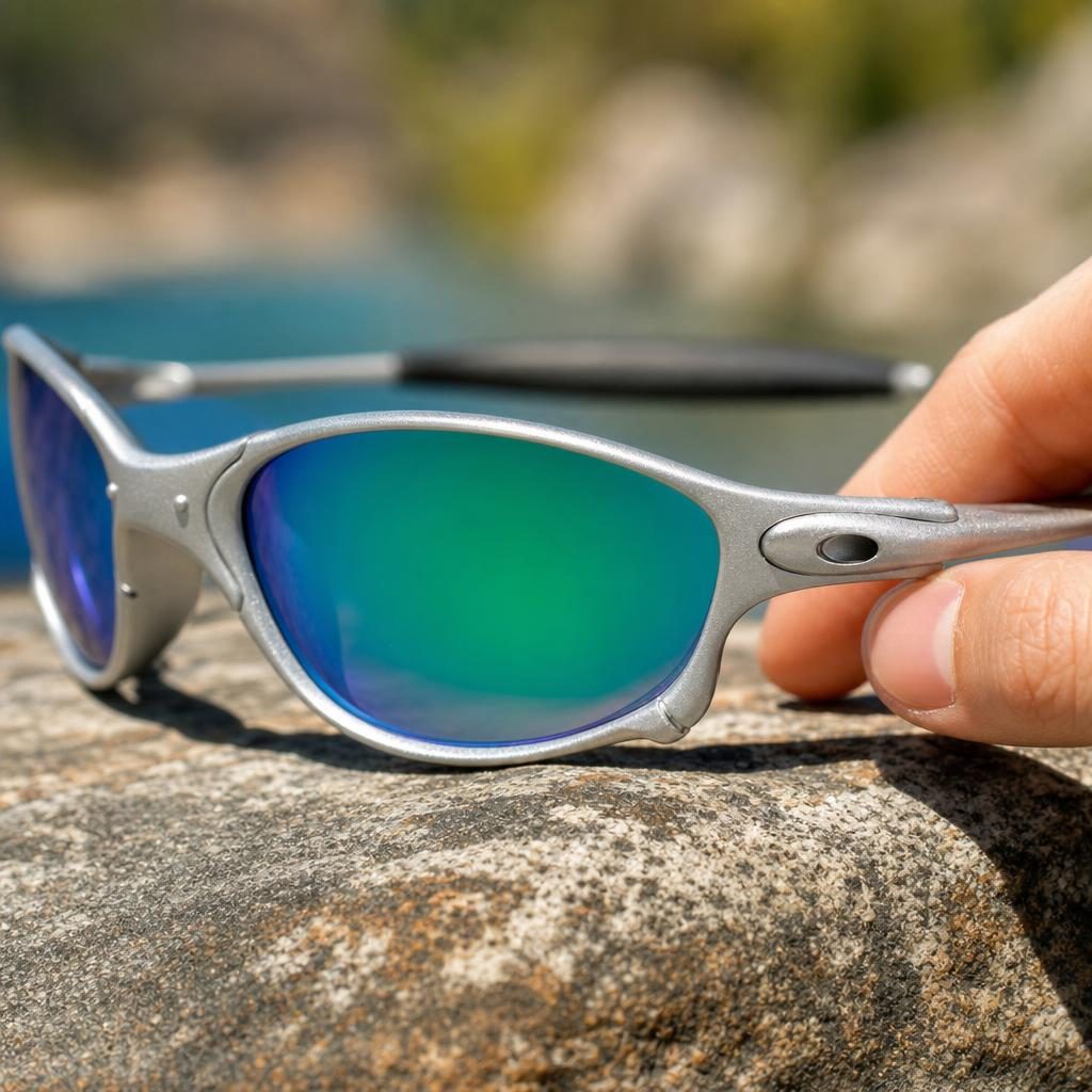 Ochelari de Soare Sport, , cu Lentile Oglinda Verde-Albastru, Rama Gri, Brate cu Protectii Negre, Design Usor si Modern, Unisex, Multicolor 3