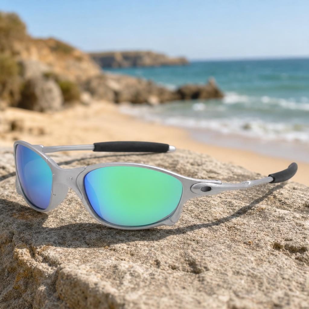 Ochelari de Soare Sport, , cu Lentile Oglinda Verde-Albastru, Rama Gri, Brate cu Protectii Negre, Design Usor si Modern, Unisex, Multicolor 5