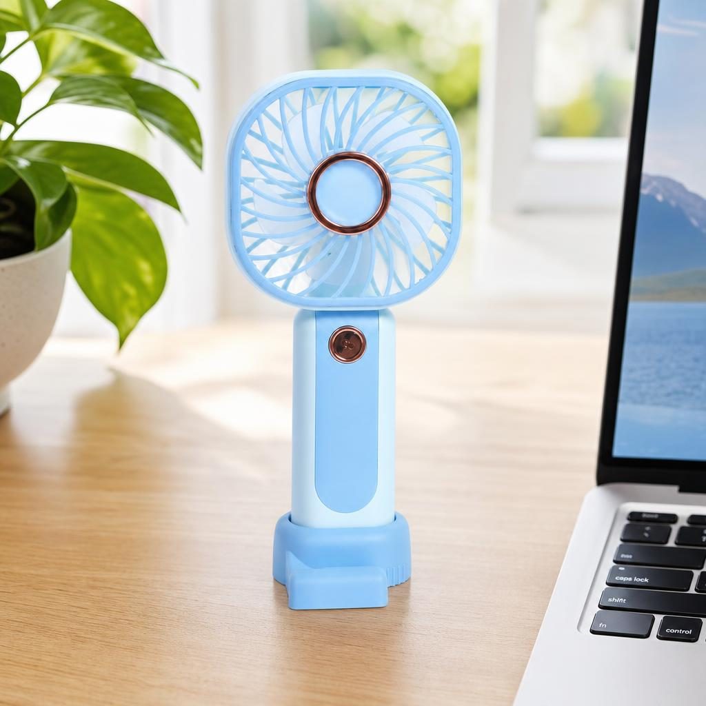 Mini Ventilator Portabil, , Model Compact si Portabil, Alimentare USB 5V, Flux de Aer Racoritor, Utilizare Usoara si Confort in Zilele Calduroase, Ideal pentru Birou, Camera, Masina, Calatorii si Vara, 16.8 x 7.8 cm, Albastru 2