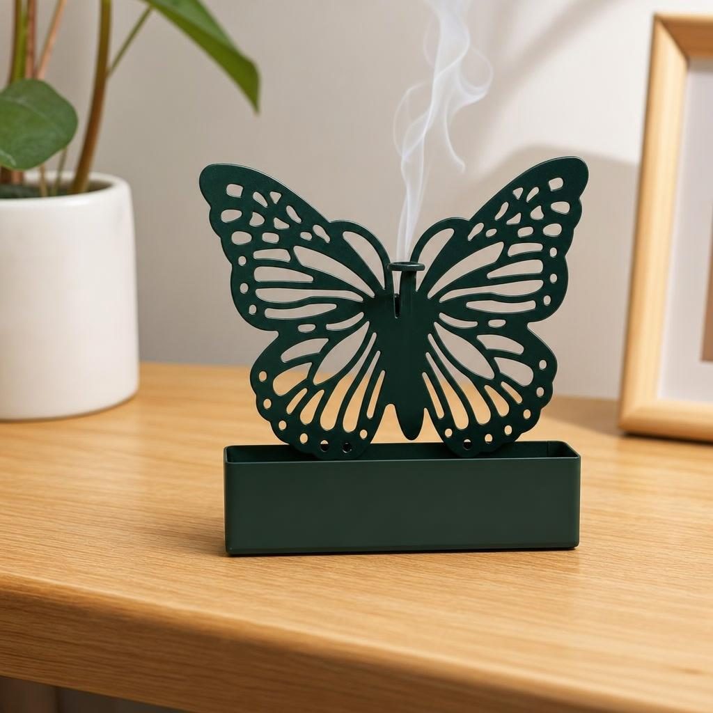 Suport Metalic pentru Spirala Anti-Tantari, , Model Decorativ Fluture, Baza Stabila pentru Ardere, Utilizare Interior si Exterior, 13.5 x 4.5 x 16 cm, Verde 4