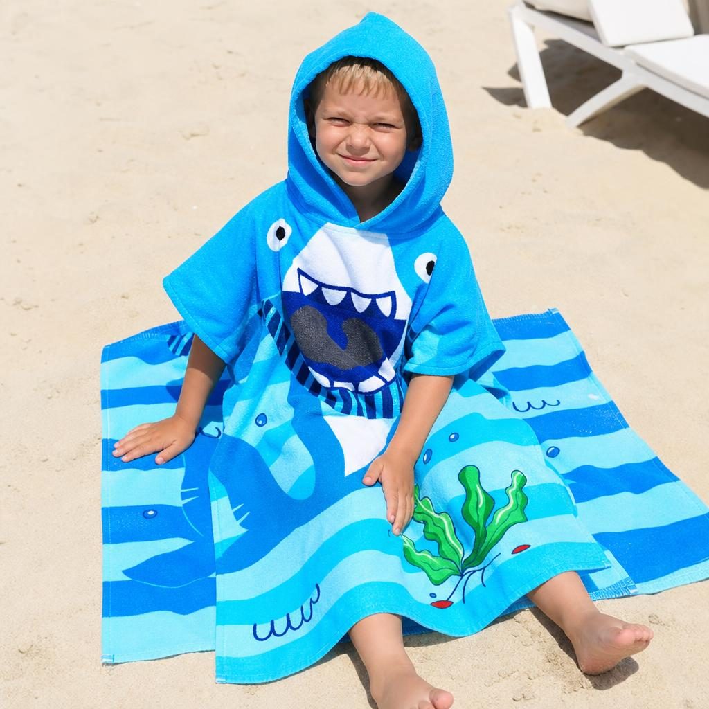 Prosop de Plaja, , Model Rechin, Material Textil Usor si Absorbant, Uscare Rapida, Atingere Placuta si Confort dupa Baie sau Inot, Ideal pentru Plaja, Picnic, Piscina, Camping si Vacante, Dimensiuni 60 x 120 cm / 120 cm, Albastru 4