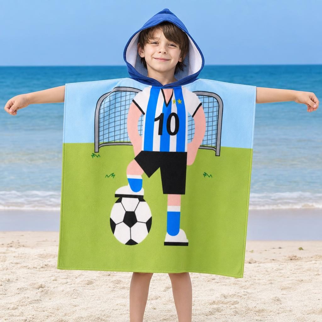 Prosop de Plaja, , Model Fotbalist, Material Textil Usor si Absorbant, Uscare Rapida, Atingere Placuta si Confort dupa Baie sau Inot, Ideal pentru Plaja, Picnic, Piscina, Camping si Vacante, Dimensiuni 60 x 120 cm / 120 cm, Multicolor 4