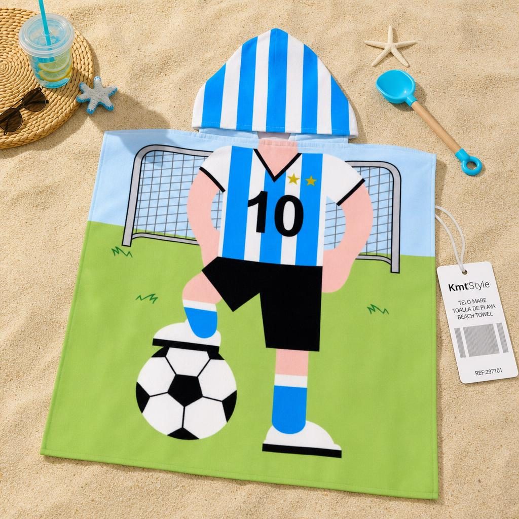 Prosop de Plaja, , Model Fotbalist, Material Textil Usor si Absorbant, Uscare Rapida, Atingere Placuta si Confort dupa Baie sau Inot, Ideal pentru Plaja, Picnic, Piscina, Camping si Vacante, Dimensiuni 60 x 120 cm / 120 cm, Multicolor 3