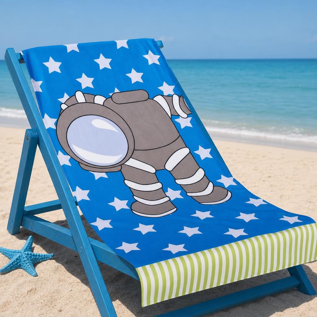 Prosop de Plaja, , Model Astronaut, Material Textil Usor si Absorbant, Uscare Rapida, Atingere Placuta si Confort dupa Baie sau Inot, Ideal pentru Plaja, Picnic, Piscina, Camping si Vacante, Dimensiuni 60 x 120 cm / 120 cm, Albastru 3
