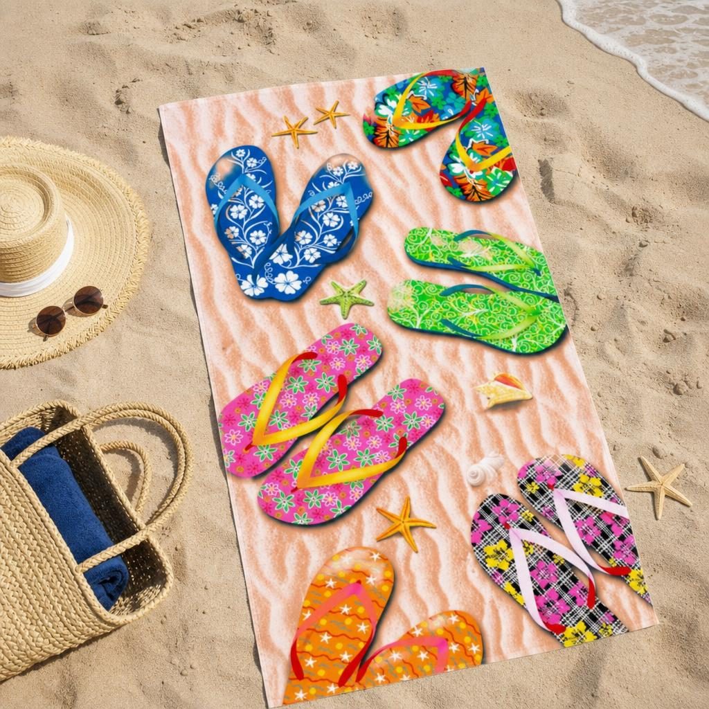 Prosop de Plaja, Flippy, Model Practic pentru Utilizare Zilnica, Material Textil Usor si Absorbant, Uscare Rapida, Atingere Placuta si Confort dupa Baie sau Inot, Ideal pentru Plaja, Picnic, Piscina, Camping si Vacante, Multicolor