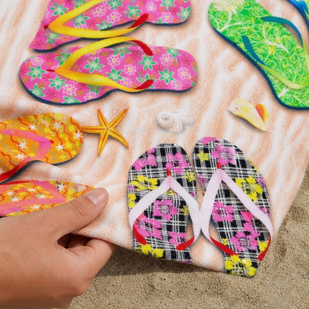 Prosop de Plaja, Flippy, Model Practic pentru Utilizare Zilnica, Material Textil Usor si Absorbant, Uscare Rapida, Atingere Placuta si Confort dupa Baie sau Inot, Ideal pentru Plaja, Picnic, Piscina, Camping si Vacante, Multicolor