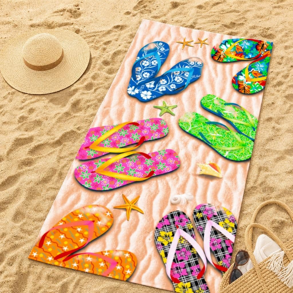 Prosop de Plaja, Flippy, Model Practic pentru Utilizare Zilnica, Material Textil Usor si Absorbant, Uscare Rapida, Atingere Placuta si Confort dupa Baie sau Inot, Ideal pentru Plaja, Picnic, Piscina, Camping si Vacante, Multicolor