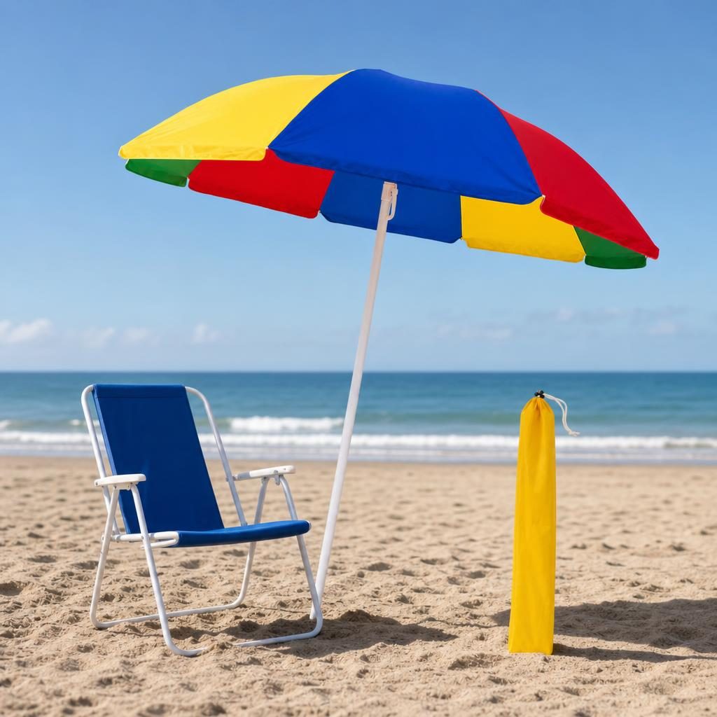 Umbrela de Plaja, , Model Curcubeu, Tija Stabila si Suprafata pentru Umbrire, Ofera Umbra, Protectie Solara si Confort la Exterior, Ideal pentru Plaja, Picnic, Piscina, Camping si Vacante, Multicolor 4