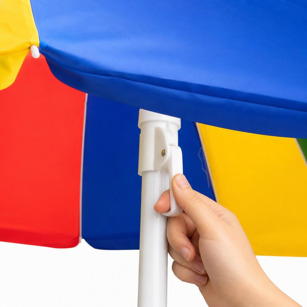Umbrela de Plaja, , Model Curcubeu, Tija Stabila si Suprafata pentru Umbrire, Ofera Umbra, Protectie Solara si Confort la Exterior, Ideal pentru Plaja, Picnic, Piscina, Camping si Vacante, 220 cm, Multicolor 3