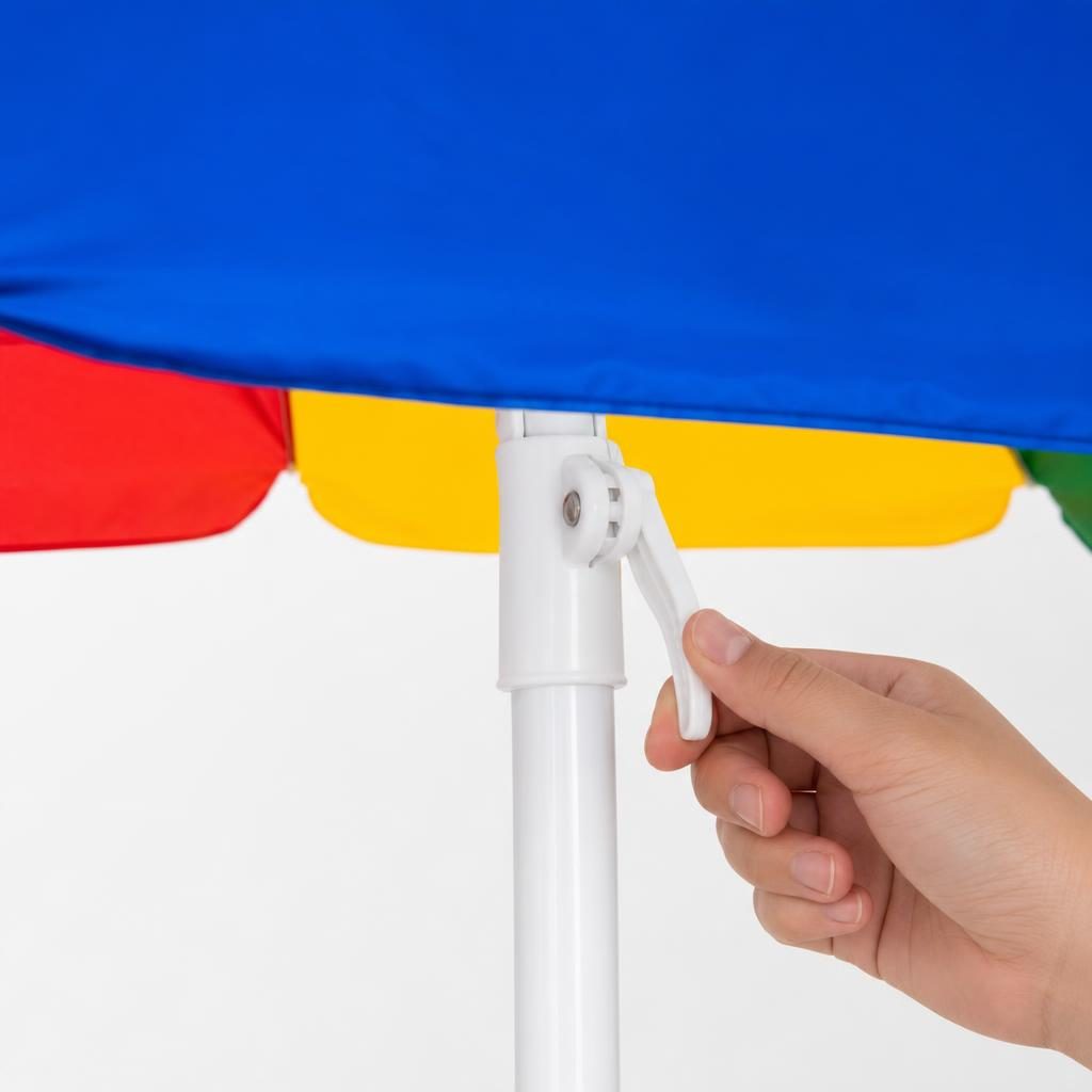 Umbrela de Plaja, , Model Curcubeu, Tija Stabila si Suprafata pentru Umbrire, Ofera Umbra, Protectie Solara si Confort la Exterior, Ideal pentru Plaja, Picnic, Piscina, Camping si Vacante, 160 cm, Multicolor 3