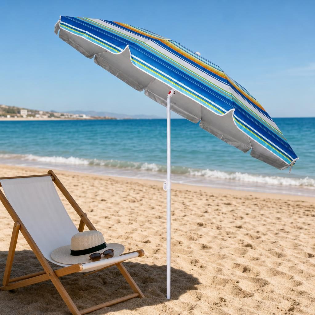 Umbrela de Plaja, , Model de Vara cu Protectie Solara, Tija Stabila si Suprafata pentru Umbrire, Ofera Umbra, Protectie Solara si Confort la Exterior, Ideal pentru Plaja, Picnic, Piscina, Camping si Vacante, 240 cm, Multicolor 4