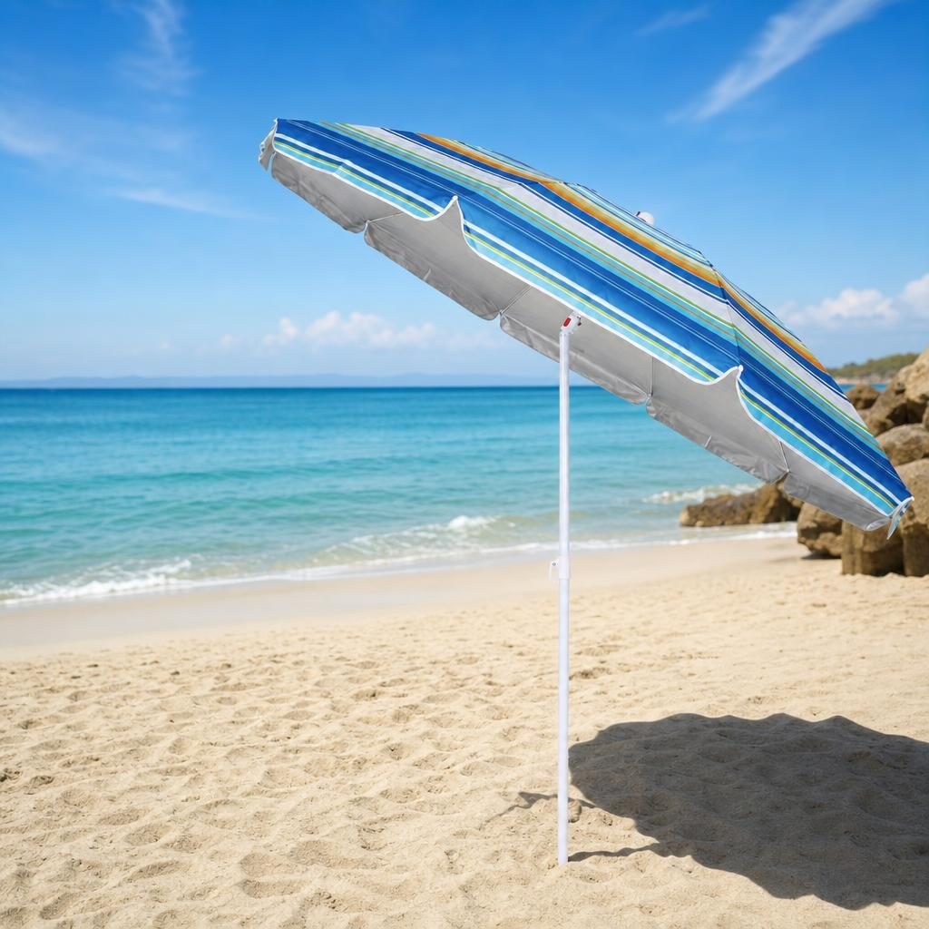 Umbrela de Plaja, , Model de Vara cu Protectie Solara, Tija Stabila si Suprafata pentru Umbrire, Ofera Umbra, Protectie Solara si Confort la Exterior, Ideal pentru Plaja, Picnic, Piscina, Camping si Vacante, 240 cm, Multicolor 5