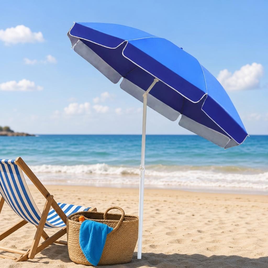 Umbrela de Plaja, , Model de Vara cu Protectie Solara, Tija Stabila si Suprafata pentru Umbrire, Ofera Umbra, Protectie Solara si Confort la Exterior, Ideal pentru Plaja, Picnic, Piscina, Camping si Vacante, Multicolor 3