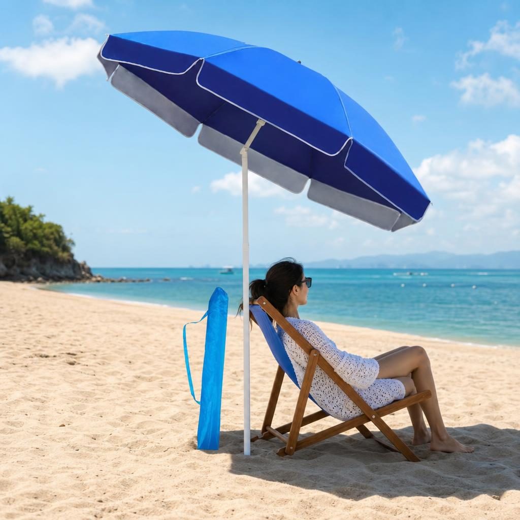 Umbrela de Plaja, , Model de Vara cu Protectie Solara, Tija Stabila si Suprafata pentru Umbrire, Ofera Umbra, Protectie Solara si Confort la Exterior, Ideal pentru Plaja, Picnic, Piscina, Camping si Vacante, Multicolor 4