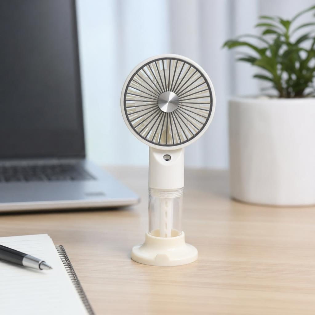 Mini Ventilator Portabil, , Model Compact si Portabil, Alimentare USB 5V, Flux de Aer Racoritor, Utilizare Usoara si Confort in Zilele Calduroase, Ideal pentru Birou, Camera, Masina, Calatorii si Vara, 20 x 9.5 cm, Crem 3