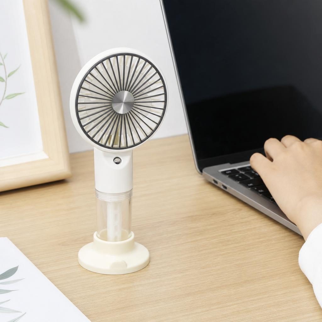 Mini Ventilator Portabil, , Model Compact si Portabil, Alimentare USB 5V, Flux de Aer Racoritor, Utilizare Usoara si Confort in Zilele Calduroase, Ideal pentru Birou, Camera, Masina, Calatorii si Vara, 20 x 9.5 cm, Crem 4
