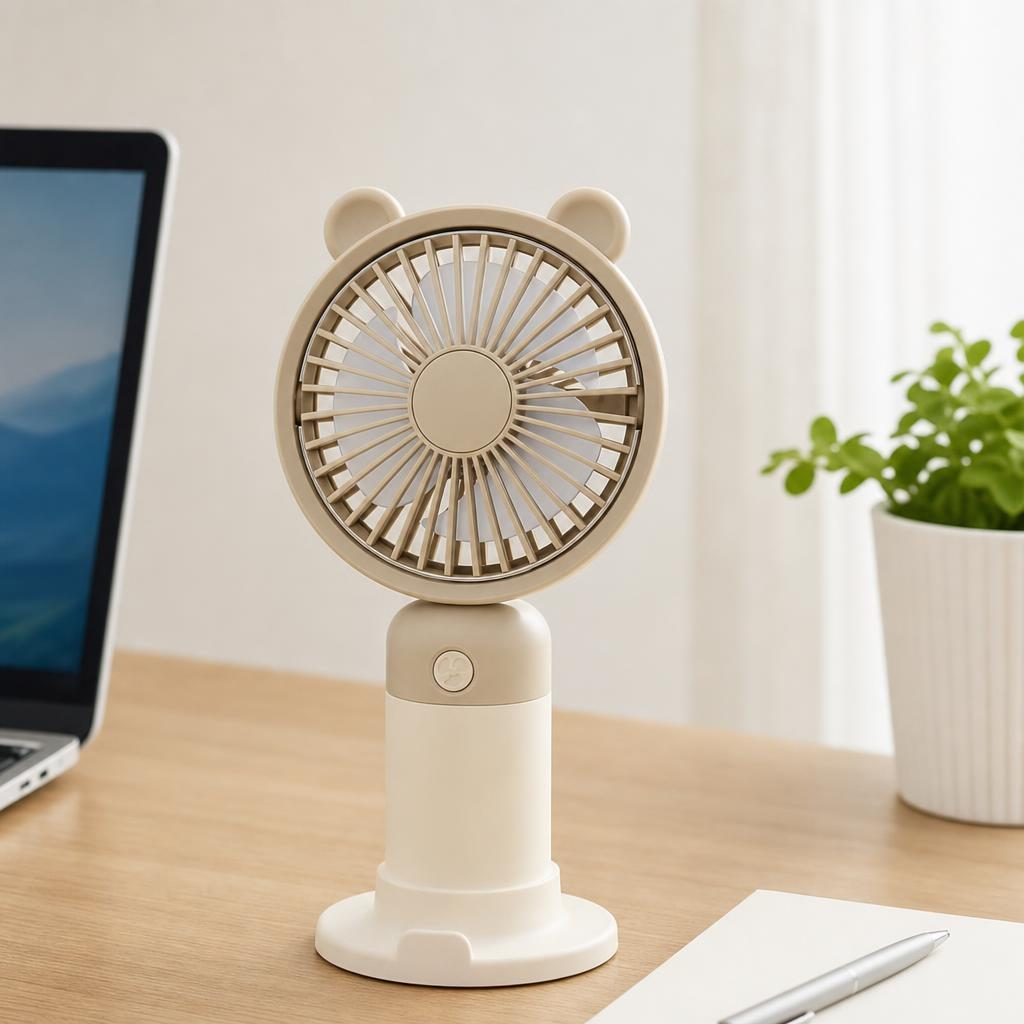Mini Ventilator Portabil, , Model Compact si Portabil, Alimentare USB 5V, Flux de Aer Racoritor, Utilizare Usoara si Confort in Zilele Calduroase, Ideal pentru Birou, Camera, Masina, Calatorii si Vara, 17.2 x 8.6 cm, Crem 3