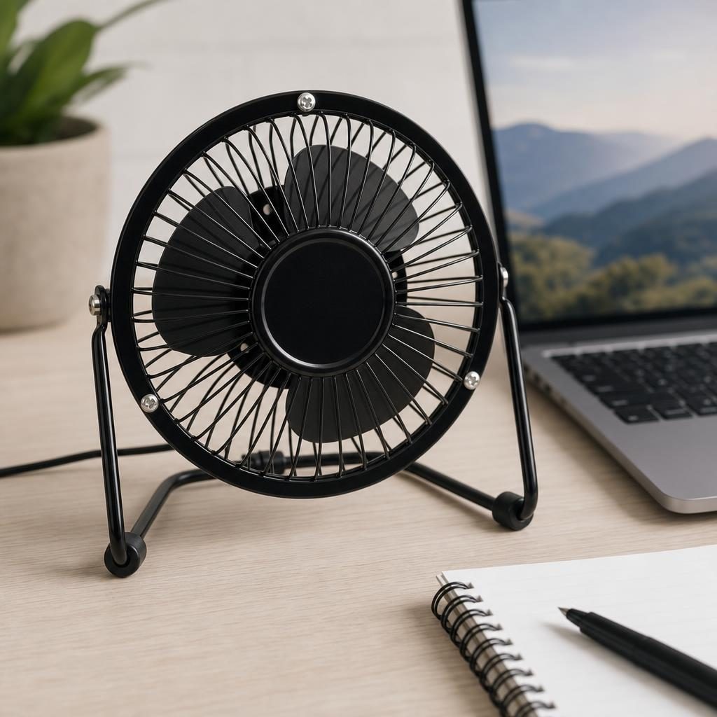 Mini Ventilator Portabil, , Model Compact si Portabil, Alimentare USB 5V, Flux de Aer Racoritor, Utilizare Usoara si Confort in Zilele Calduroase, Ideal pentru Birou, Camera, Masina, Calatorii si Vara, 14 x 14 cm, Negru 3